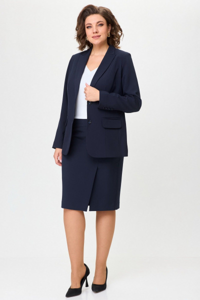 Комплект жакет и юбка прямого силуэта из текстиля БелЭльСтиль 205-2_80_22+603-2_48_22 синий_однотон - фото 5