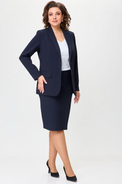 Комплект жакет и юбка прямого силуэта из текстиля БелЭльСтиль 205-2_80_22+603-2_48_22 синий_однотон - фото 4