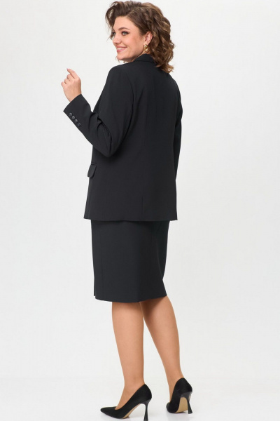 Комплект жакет и юбка в стиле деловой классики БелЭльСтиль 205-2_80_22+603-2_48_22 черный_однотон - фото 9