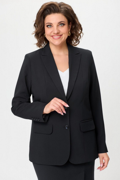 Комплект жакет и юбка в стиле деловой классики БелЭльСтиль 205-2_80_22+603-2_48_22 черный_однотон - фото 8