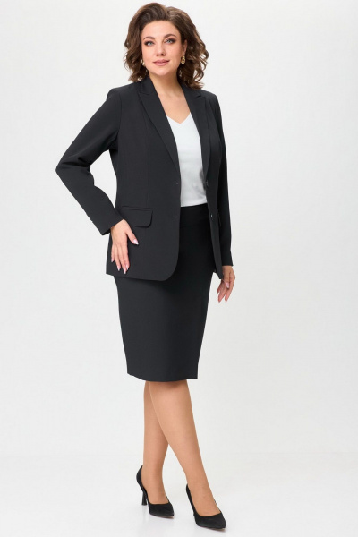 Комплект жакет и юбка в стиле деловой классики БелЭльСтиль 205-2_80_22+603-2_48_22 черный_однотон - фото 4