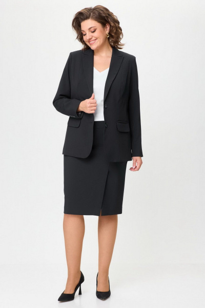 Комплект жакет и юбка в стиле деловой классики БелЭльСтиль 205-2_80_22+603-2_48_22 черный_однотон - фото 3