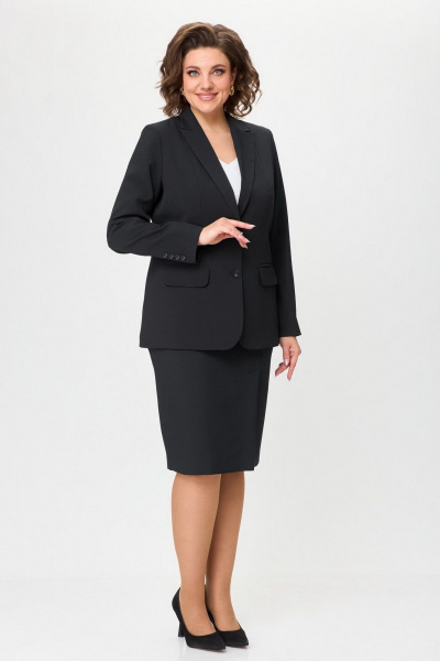Комплект жакет и юбка в стиле деловой классики БелЭльСтиль 205-2_80_22+603-2_48_22 черный_однотон - фото 1