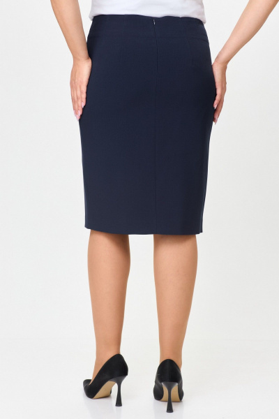 Юбка прямого силуэта с кокеткой и разрезом-шлицей БелЭльСтиль 603-2_48_22 синий_однотон - фото 3