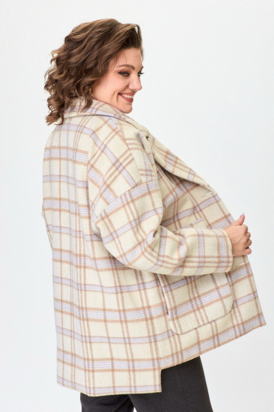 Молочное полупальто оверсайз с карманами БелЭльСтиль 841-1_94_22 молочная_клетка - фото 6