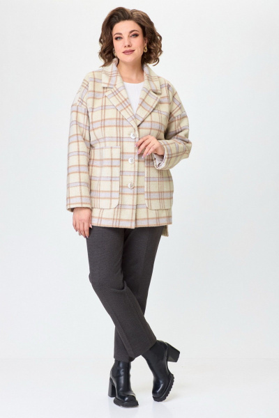 Молочное полупальто оверсайз с карманами БелЭльСтиль 841-1_94_22 молочная_клетка - фото 4