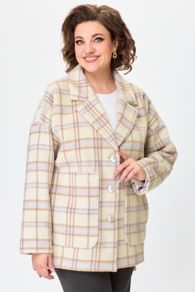 Молочное полупальто оверсайз с карманами БелЭльСтиль 841-1_94_22 молочная_клетка - фото 1