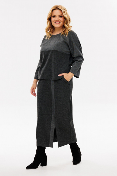 Костюм из вискозного трикотажа джемпер и юбка длинная Michel chic 1393 графит,люрекс - фото 4