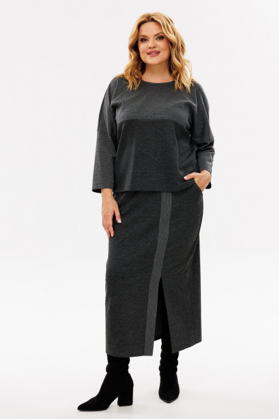 Костюм из вискозного трикотажа джемпер и юбка длинная Michel chic 1393 графит,люрекс - фото 2