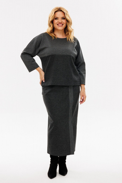 Костюм из вискозного трикотажа джемпер и юбка длинная Michel chic 1393 графит,люрекс - фото 1