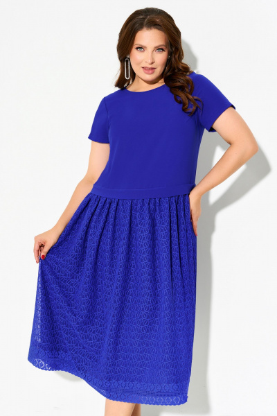 Нарядное платье из кружева и легкой ткани с рукавами полуприлегающего силуэта IVA 1618 васильковый - фото 8