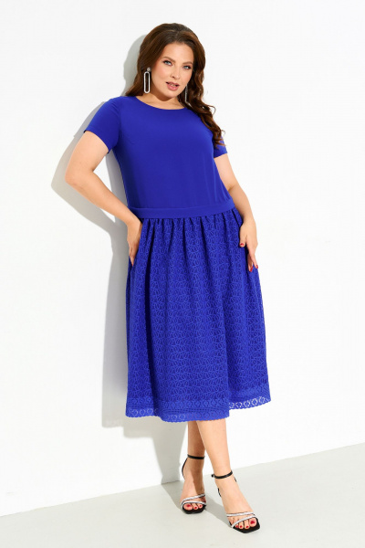 Нарядное платье из кружева и легкой ткани с рукавами полуприлегающего силуэта IVA 1618 васильковый - фото 3