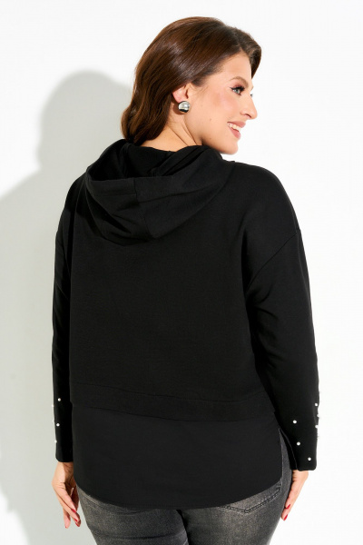 Черный трикотажный джемпер с капюшоном и декоративными бусинами IVA 1636 - фото 2