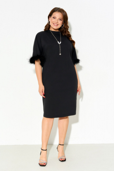 Нарядное платье из текстиля с съемным боа для круглогодичного ношения IVA 1702 - фото 1