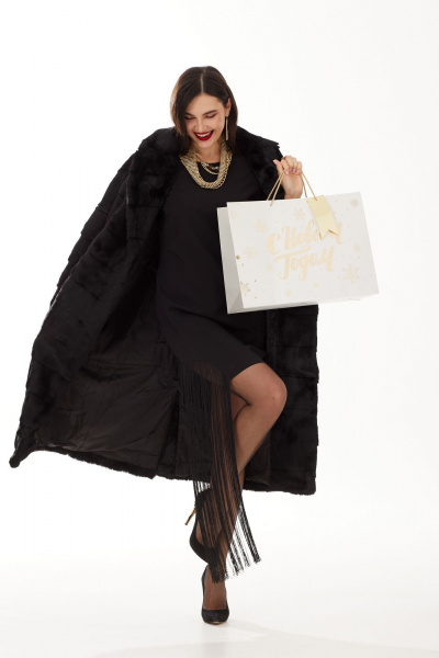 Платье полуприлегающего силуэта с бахромой для нарядных случаев Твой имидж 1998 чёрный - фото 3