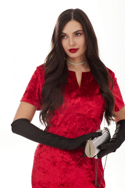 Элегантное платье из велюра с вытачками и разрезом для особых случаев Твой имидж 1993 красный - фото 6