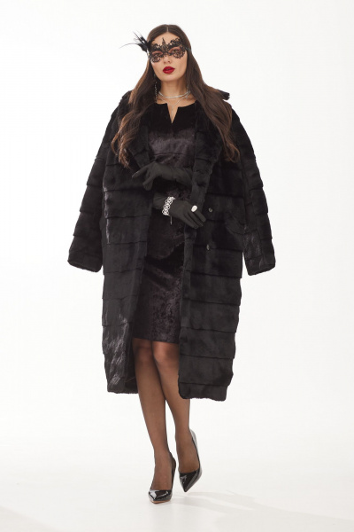 Платье из велюра с V-образным вырезом и разрезом для вечерних выходов Твой имидж 1994 чёрный - фото 7