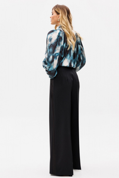 Палаццо из костюмной ткани с лампасами из атласа для нарядных образов EOLA 2530 черный - фото 8