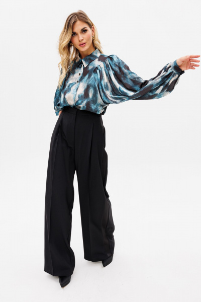 Палаццо из костюмной ткани с лампасами из атласа для нарядных образов EOLA 2530 черный - фото 7