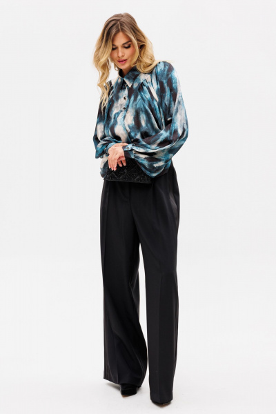 Палаццо из костюмной ткани с лампасами из атласа для нарядных образов EOLA 2530 черный - фото 4