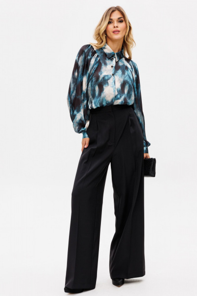 Палаццо из костюмной ткани с лампасами из атласа для нарядных образов EOLA 2530 черный - фото 3