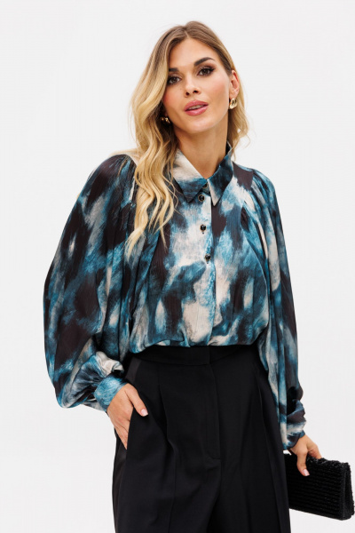 Блузка из атласа с принтом и разрезами по бокам EOLA 2766 изумрудный_принт - фото 9