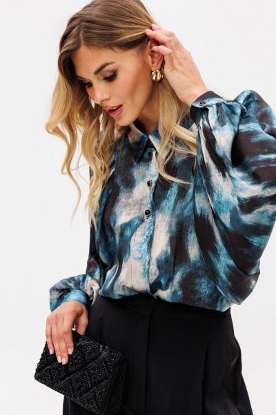 Блузка из атласа с принтом и разрезами по бокам EOLA 2766 изумрудный_принт - фото 6