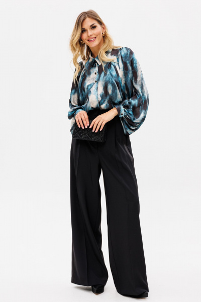 Блузка из атласа с принтом и разрезами по бокам EOLA 2766 изумрудный_принт - фото 5