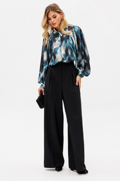 Блузка из атласа с принтом и разрезами по бокам EOLA 2766 изумрудный_принт - фото 3