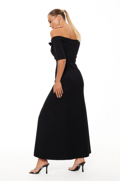 Платье вечернее с открытыми плечами из трикотажа нарядное Панда 206880w черный - фото 5