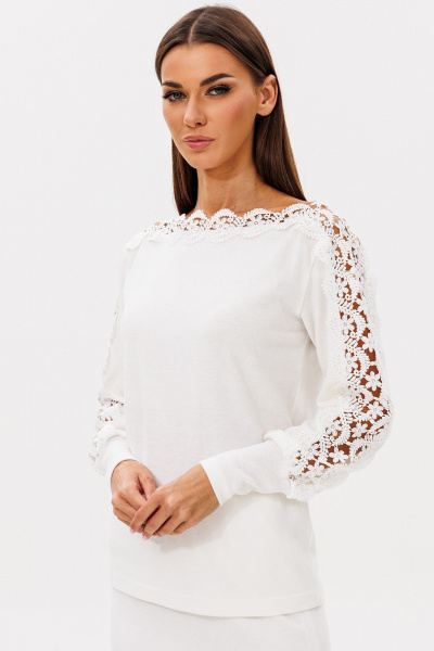 Костюм из вискозы и кружева с джемпером и юбкой VIZAVI 818 молочный - фото 8