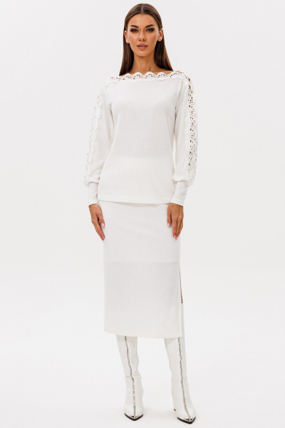 Костюм из вискозы и кружева с джемпером и юбкой VIZAVI 818 молочный - фото 5