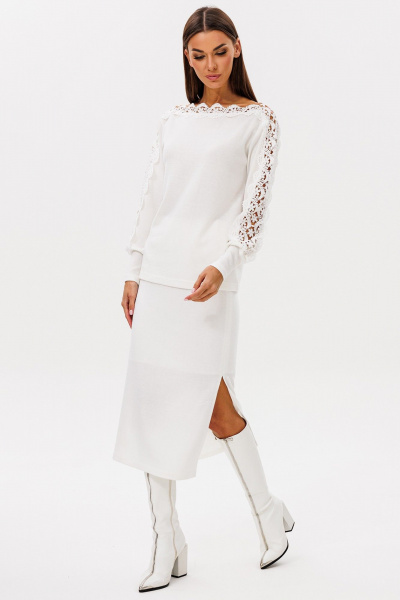Костюм из вискозы и кружева с джемпером и юбкой VIZAVI 818 молочный - фото 3