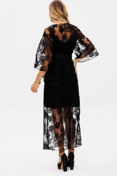 Комплект блузка и юбка из текстиля с цветочной аппликацией EOLA 2762 черный - фото 18