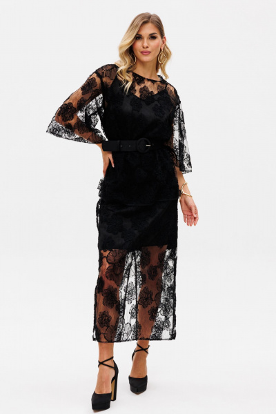 Комплект блузка и юбка из текстиля с цветочной аппликацией EOLA 2762 черный - фото 13