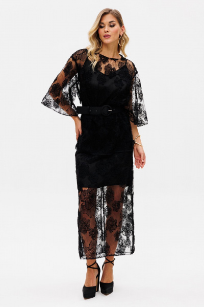 Комплект блузка и юбка из текстиля с цветочной аппликацией EOLA 2762 черный - фото 12