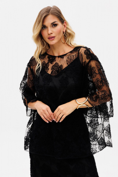 Комплект блузка и юбка из текстиля с цветочной аппликацией EOLA 2762 черный - фото 10