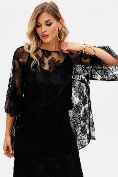 Комплект блузка и юбка из текстиля с цветочной аппликацией EOLA 2762 черный - фото 9