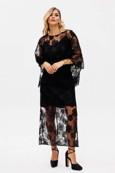 Комплект блузка и юбка из текстиля с цветочной аппликацией EOLA 2762 черный - фото 6