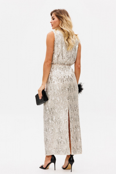 Юбка из трикотажа с пайетками и шлицей сзади EOLA 2759 молочный - фото 5