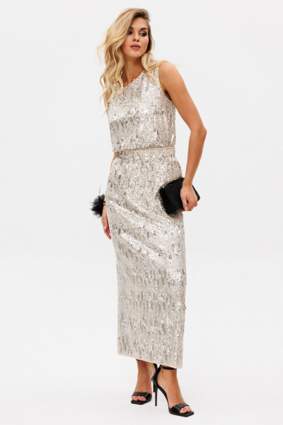 Юбка из трикотажа с пайетками и шлицей сзади EOLA 2759 молочный - фото 2