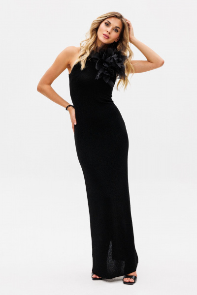 Платье из трикотажа с блеском и разрезом в спинке EOLA 2756 черный - фото 9