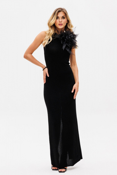Платье из трикотажа с блеском и разрезом в спинке EOLA 2756 черный - фото 5
