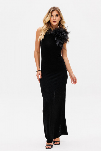 Платье из трикотажа с блеском и разрезом в спинке EOLA 2756 черный - фото 2