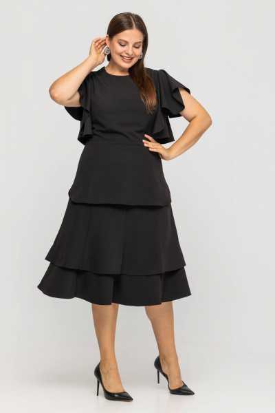 Костюм из текстиля из блузы и юбки, универсальный стиль Avila 0974 черный - фото 7