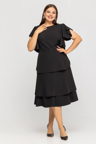 Костюм из текстиля из блузы и юбки, универсальный стиль Avila 0974 черный - фото 4