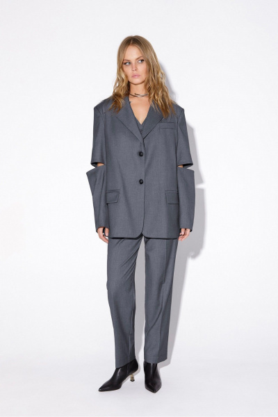 Жакет оверсайз из вискозы с разрезами на каждый день PiRS 5535 серый - фото 1