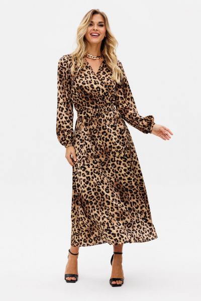 Платье с анималистичным принтом и складками миди EOLA 2750 бежевый-леопард - фото 10