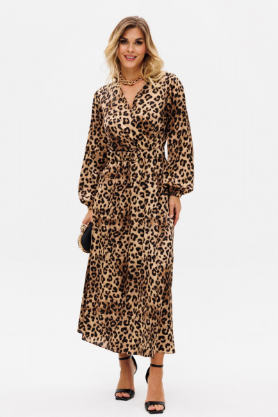Платье с анималистичным принтом и складками миди EOLA 2750 бежевый-леопард - фото 6