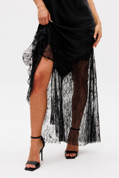 Платье-комбинация из атласа макси с фигурным вырезом EOLA 2747 черный - фото 14